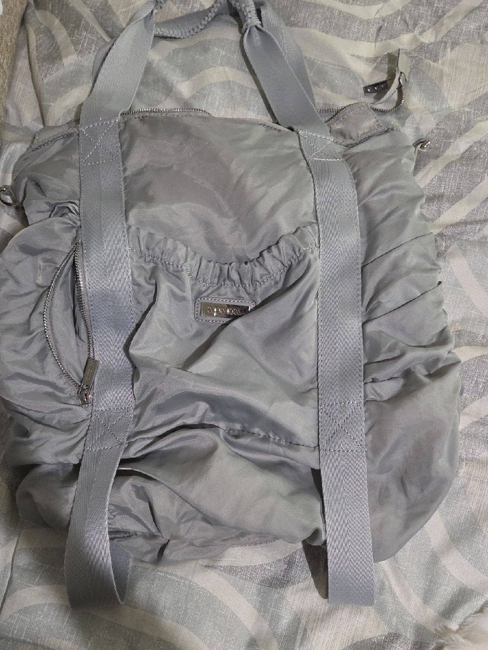 Apana Light Gray Nylon Ruffled Yoga Gym Bag